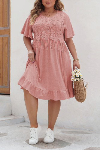 Large Size Fringe Design Round Neck Dress