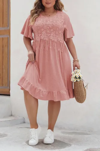 Large Size Fringe Design Round Neck Dress
