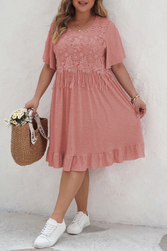 Large Size Fringe Design Round Neck Dress
