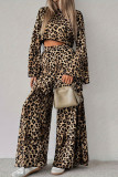 Leopard Print Long Sleeved Pants Two-Piece Set