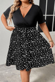 V-Neck Short Sleeved Pleated Dress
