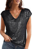Solid Color Sequin Slim Fit V-Neck T-Shirt