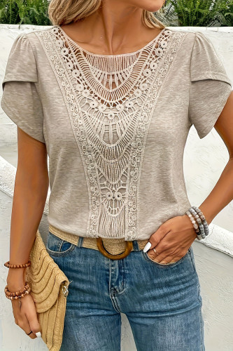 Lace Round Neck Short Sleeved T-Shirt