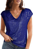 Solid Color Sequin Slim Fit V-Neck T-Shirt
