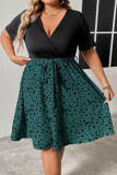 V-Neck Short Sleeved Pleated Dress