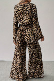Leopard Print Long Sleeved Pants Two-Piece Set
