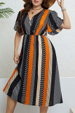 V-Neck Waist Cinched Printed Short Sleeve Dress