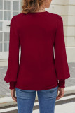 V-Neck Buckle Bubble Long Sleeve T-Shirt