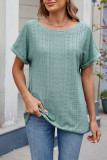 Solid Color Round Neck Short Sleeved Hollow T-Shirt