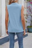 Solid Color Lapel Zipper Sleeveless T-Shirt