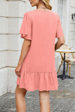Solid Color Short Sleeved Ruffled Dress