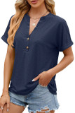 V-Neck Button Loose Short Sleeved T-Shirt