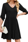 Summer V-Neck Pleated Ruffle Edge Dress