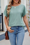 Solid Color Round Neck Short Sleeved Hollow T-Shirt