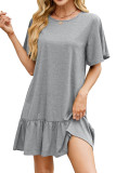 Solid Color Short Sleeved Ruffled Dress