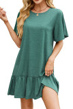 Solid Color Short Sleeved Ruffled Dress