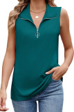 Solid Color Lapel Zipper Sleeveless T-Shirt