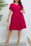 Rose Red Thin Loose Short Sleeved Dress