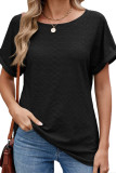 Solid Color Round Neck Short Sleeved Hollow T-Shirt