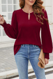 V-Neck Buckle Bubble Long Sleeve T-Shirt