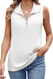 Solid Color Lapel Zipper Sleeveless T-Shirt