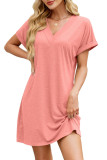Solid Color V-Neck Loose Casual Dress