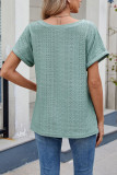 Solid Color Round Neck Short Sleeved Hollow T-Shirt