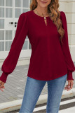 V-Neck Buckle Bubble Long Sleeve T-Shirt