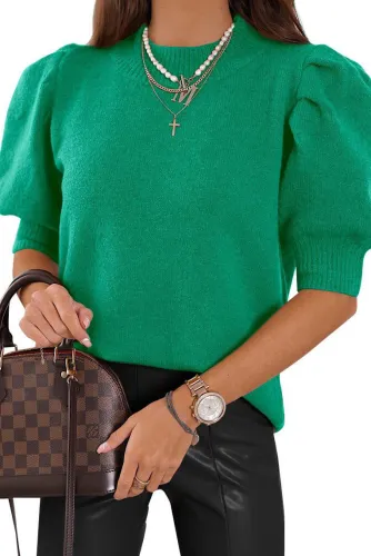 Round Neck Bubble Short Sleeve Sweater