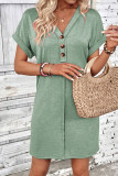 V-neck Off-the-shoulder Rolled Sleeve Solid Color Dress