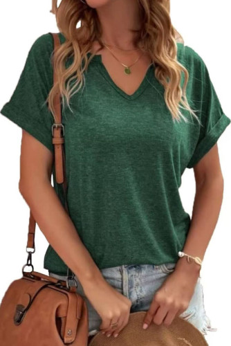 Solid Color V-Neck Loose Short Sleeved T-Shirt