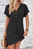 V-neck Off-the-shoulder Rolled Sleeve Solid Color Dress