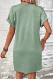 V-neck Off-the-shoulder Rolled Sleeve Solid Color Dress