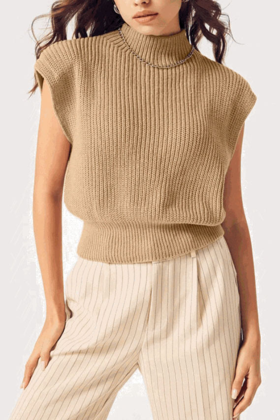 High Neck Solid Color Pit Stripe Sweater Vest