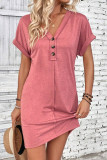 V-neck Off-the-shoulder Rolled Sleeve Solid Color Dress
