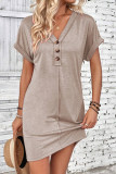 V-neck Off-the-shoulder Rolled Sleeve Solid Color Dress