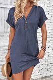 V-neck Off-the-shoulder Rolled Sleeve Solid Color Dress