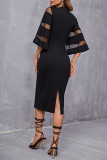 Round Neck Long Sleeved Hollow Dress