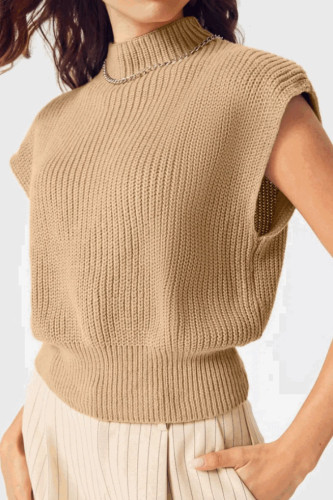 High Neck Solid Color Pit Stripe Sweater Vest