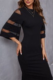 Round Neck Long Sleeved Hollow Dress