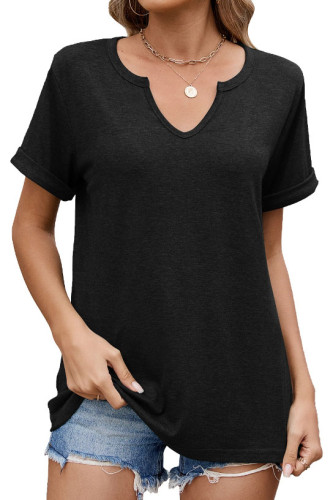 Solid Color V-Neck Loose Short Sleeved T-Shirt