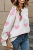 Heart Printed Contrasting Pullover Sweater