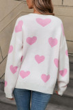 Heart Printed Contrasting Pullover Sweater
