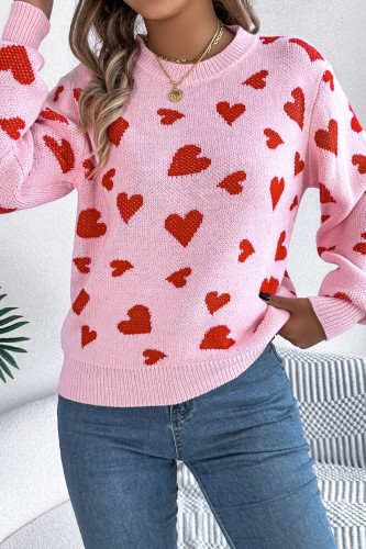 Heart Printed Lantern Long Sleeve Sweater