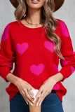 Heart Printed Contrasting Pullover Sweater