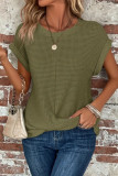 Solid Color Round Neck Short Sleeved Knitted T-Shirt
