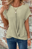 Solid Color Round Neck Short Sleeved Knitted T-Shirt