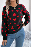 Heart Printed Lantern Long Sleeve Sweater