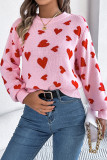 Heart Printed Lantern Long Sleeve Sweater