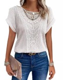 Solid Color Hollow Knit Short Sleeved T-Shirt